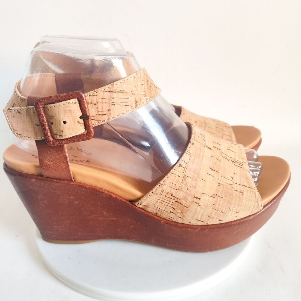 Kork-Ease Cork Wedge Sandals in Natural Tan and Brown